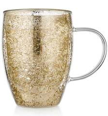 Кружка с двойными стенками с конфетти внутри 350 мл, стеклянная New-York Glaffe