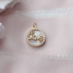 Подвеска с перламутром Love 16 мм, позолота, П286