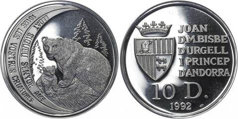 10 динаров  Бурый медведь. Андорра 1992 год