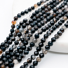 Агат тонированный черный граненый бусины, диаметр около 3,8-4,1 мм, цена за отрезок 19 см (1/2 нити)