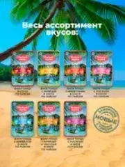 Родные Корма заморские паучи для кошек филе тунца с курицей и лососем в желе по-тайски 70 г