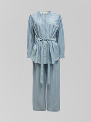 Костюм Million 8813 однотонный из широких брюк и приталенной рубашки с завязками