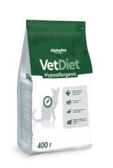 Сухой корм для кошек AlphaPet Vet Diet (АльфаПет) 0,4кг Hypoallergenic сухой при пищевой аллергии и непереносимости ингредиентов для кошек