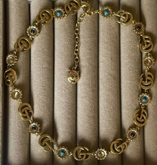 Колье-чокер цепочка с подвесками (ромашки + цветные камни) style by GUCCI