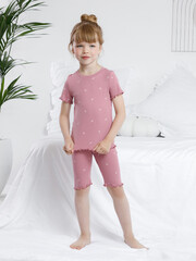пижама  для девочки  К 1632/пепельная роза,маленькие листья