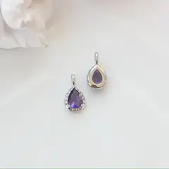 Подвеска Капля с тёмно-сиреневым фианитом, 15*8 мм, родий, П414