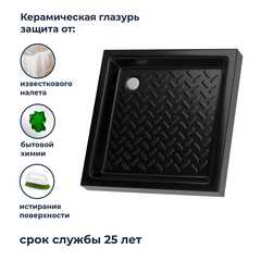 Душевой поддон керамический, квадратный, черный 90х90