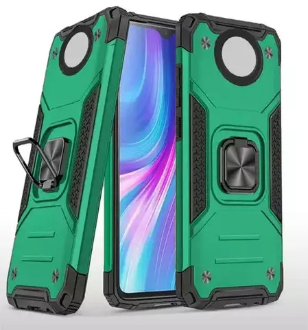 Противоударный чехол Strong Armour Case с кольцом для Xiaomi Redmi Note 9 5G, Redmi Note 9T 4G (Зеленый)