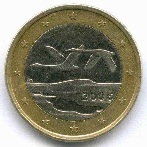 1 евро 2006 год. Финляндия. Регулярный выпуск. Тип 1. Биметалл XF