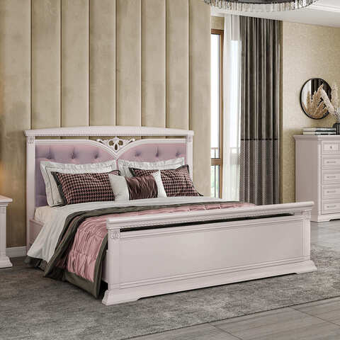ЛОРЕНЦО Кровать с ножной и драпированной головной спинкой 1800x2000 пудра