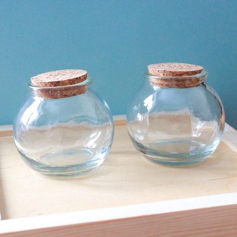 Баночки - бутылочки с пробкой декоративные, стеклянные, прозрачные 120 мл, 7*7 см, набор 2 штуки.