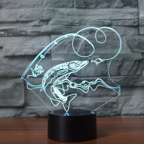 3D светильник с пультом Рыбалка рыба Щука