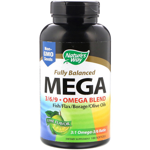 Nature's Way, Fully Balanced Mega 3/6/9, Omega Blend, Lime Flavor, 180 Softgels