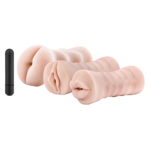 Набор из 3 мастурбаторов и вибропули 3-Pack Self-Lubricating Vibrating Stroker Sleeve Kit - Blush Novelties M for Men BL-84103