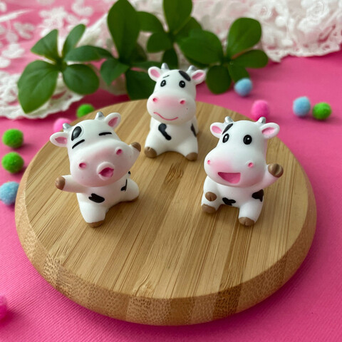Корова, буренка, фигурки декоративные, 3,2 см, кукольные миниатюры, набор 3 шт микс