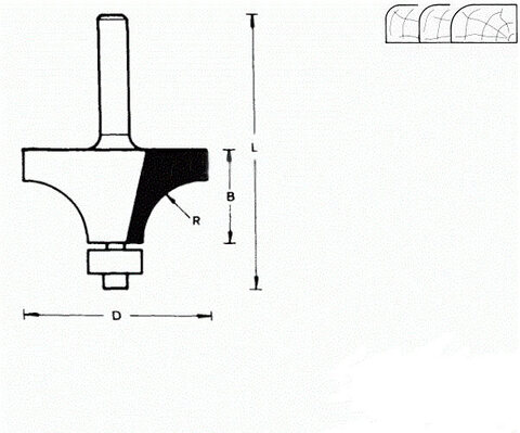711736 Фреза (D): 28,6 mm (B): 12,7 mm (L): 49 mm (R): 7,9 mm (754034) Хвостовик 6 mm