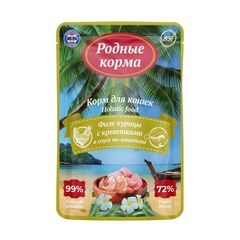 Родные корма пауч СУП для кошек филе курицы с креветками в соусе по-азиатски 85 гр