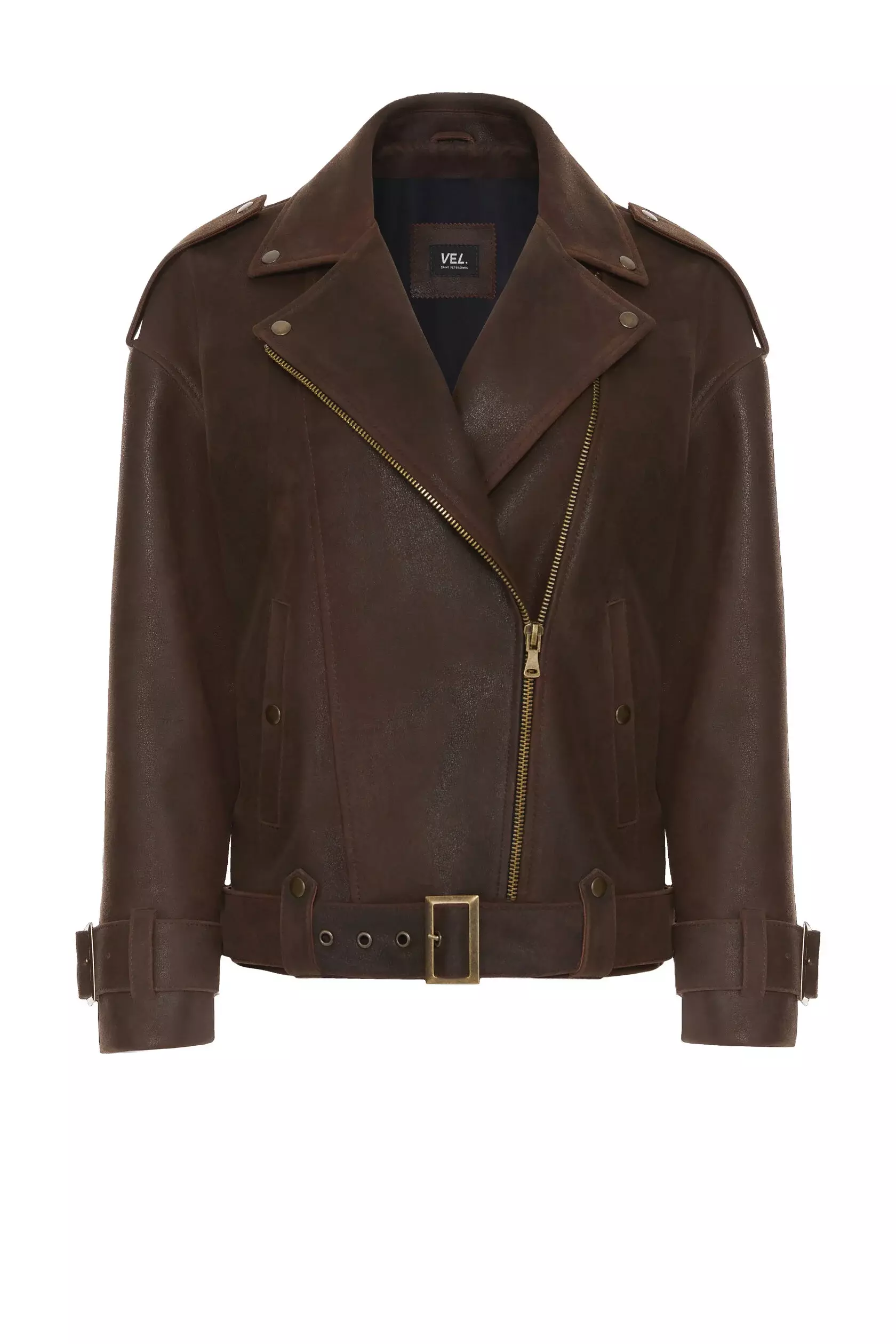 Косуха Oversize Vintage с ремешками, Коричневый