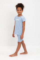 пижама  для девочки  К 1643/небесно-голубой,двойная клетка