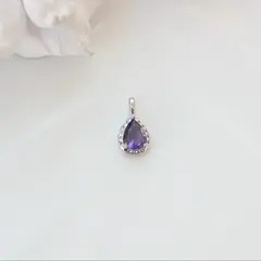 Подвеска Капля с тёмно-сиреневым фианитом, 15*8 мм, родий, П414