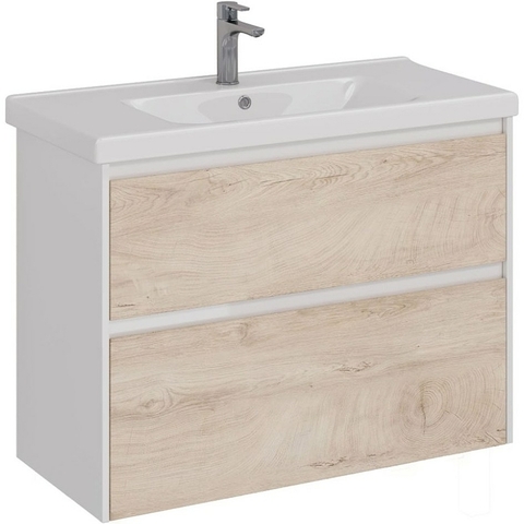 Lemark COMBI LM03C100T-dub Тумба 100 см под 1 раковину, подвесная/напольная, 2 ящика, цвет фасада: Дуб кантри, цвет корпуса: Белый глянец