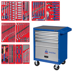 МАСТАК (52-04205B) Набор инструментов "МАСТЕР" в синей тележке, 205 предметов