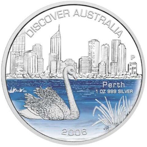 1 доллар Город Перт Белый лебедь птица. Австралия. Серебро. 2006 год. PROOF