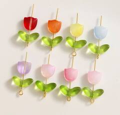 Подвеска Цветок тюльпан, акрил, розовый 9*9 мм, Ф027