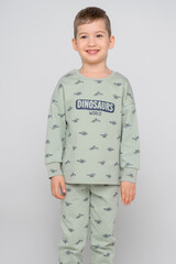 пижама  для мальчика  К 1581/24/темно-оливковый,маленькие динозавры
