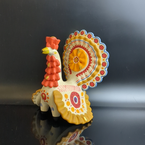 Дымковская игрушка Индюк 15,5 см, шикарная ручная роспись, сусальное золото. Киров-Вятка, винтаж 1980-1990 гг