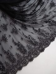 Кружево шантильи черное широкое неэластичное ширина 1,5 м купон 2.9 м