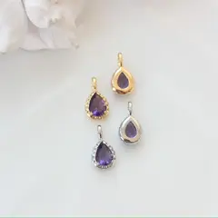 Подвеска Капля с тёмно-сиреневым фианитом, 15*8 мм, родий, П414