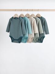 Боди с длинным рукавом для малышей Next K79-686, 5 шт., Синий, Хаки, Бежевый