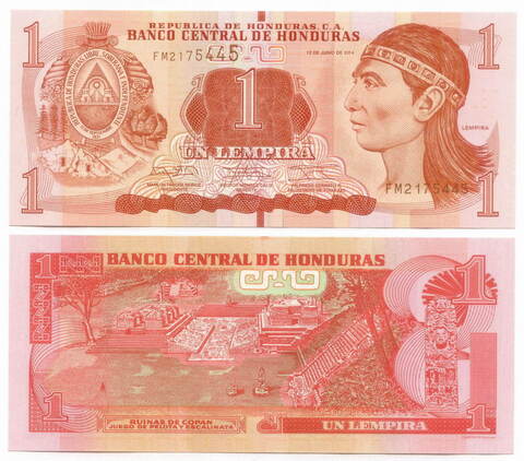 Банкнота Гондурас 1 лемпира 2014 год. UNC