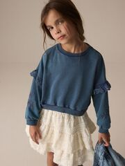 Толстовка с рюшами и вышивкой для девочки Next E44-405, Синий