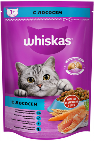 Whiskas Подушечки/ паштет Обед с ЛОСОСЕМ, сухой (350 г)