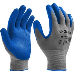 ЗУБР РЕЛЬЕФНЫЕ, M (8), перчатки с тонким рельефным латексным покрытием, противоскользящие, 15 класс, Профессионал (11274-M)