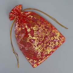 Мешочек подарочный красный «Новогодние игрушки», 16 × 24 см +/- 1.5 см