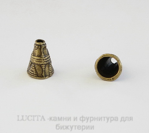 Шапочка для бусины "Конус" (цвет - античная бронза) 11х9 мм, 10 штук ()