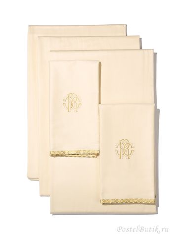 Постельное белье семейное Roberto Cavalli Gold бежевое