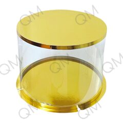 Прозрачная круглая коробка-тубус D-30 см h-21.5 см золото, 1 шт