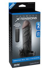 Чёрная вибронасадка с кольцом Vibrating Real Feel 2 Extension - 16 см. - 