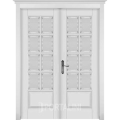 Купить Межкомнатная двустворчатая дверь массив ольхи Лондон 1 белая эмаль остеклённая