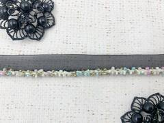 Кант на органзе с бисером, ш. 1 см, бисер ш. 0,5 см, чёрный/мультиколор