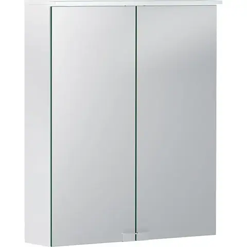 Зеркальный шкаф Geberit Option Basic с подсветкой, две двери: B=56см, H=67.5см, T=14см, Тип штекера=CEE 7/16, белый / лакированный матовый, с зеркальным покрытием внутри и снаружи