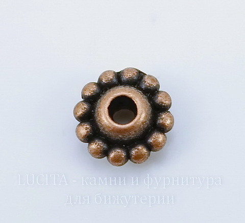 Бусина металлическая 9х5 мм (цвет - античная медь), 10 штук