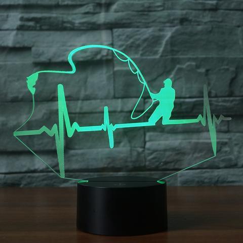 3D светильник с пультом Рыбалка Сердцебиение рыбака