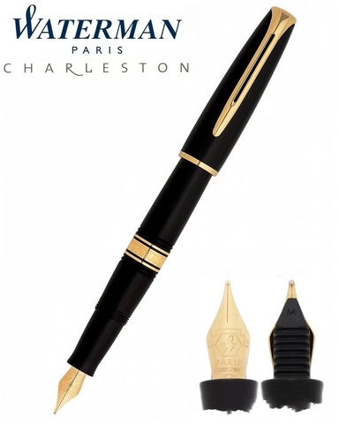 Ручка перьевая Waterman Charleston Ebony Black GT, F (S0700980)
