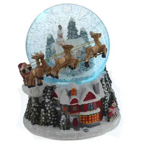 Фигурка декор в стекл шаре "Дом и Дед Мороз", (подсвет,муз, вьюга 3хАА н/п), D 11 см, L16 W16 H16 см
