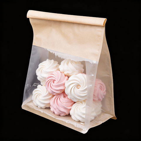 Пакет с прямоугольным дном 20,5*21*10 см с окном и зажимом, крафт